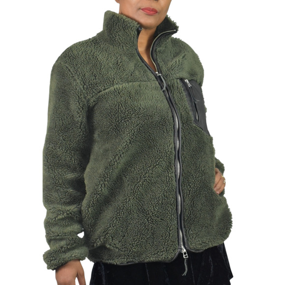 Anine Bing Ryder Faux Fur Jacket Green Olive Sherpa Teddy Plush Zip Front Small - Picture 6 of 16